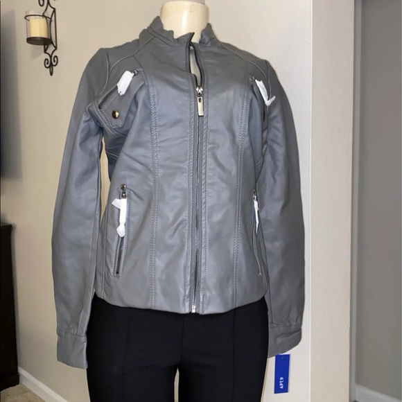 NWT Apt. 9 Faux Leather Moto Gray Jacket - Picture 4 of 11